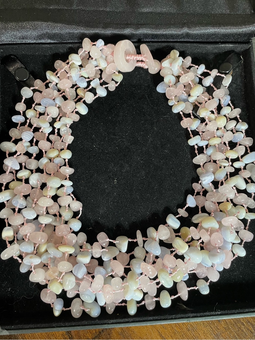 Beautiful SAJEN 925, large, multi-strand gemstone necklace, rose quartz,